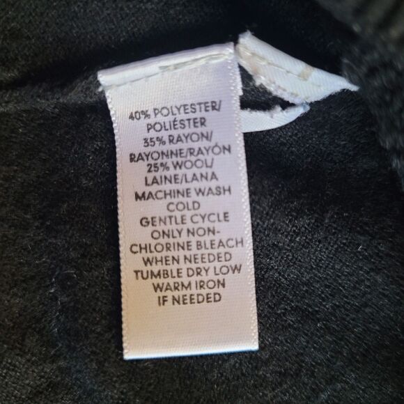 Ann Taylor LOFT Sweater Wool Blend Size M Black Long Sleeve Asymetrical Stitch - Picture 7 of 12